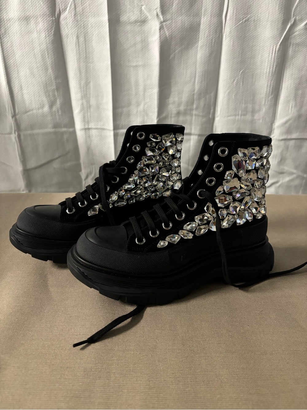 Alexander McQueen Tread Slick Crystal Embellished High-Top Boot | New | Sz 7